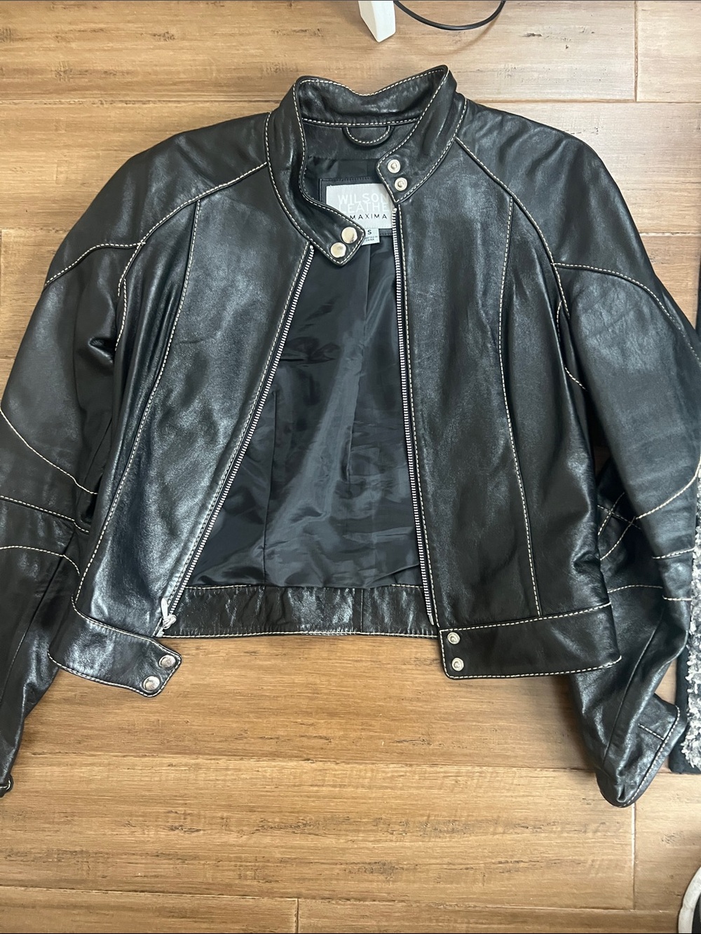 Wilson Black Leather Biker Jacket with Contrast Stitching